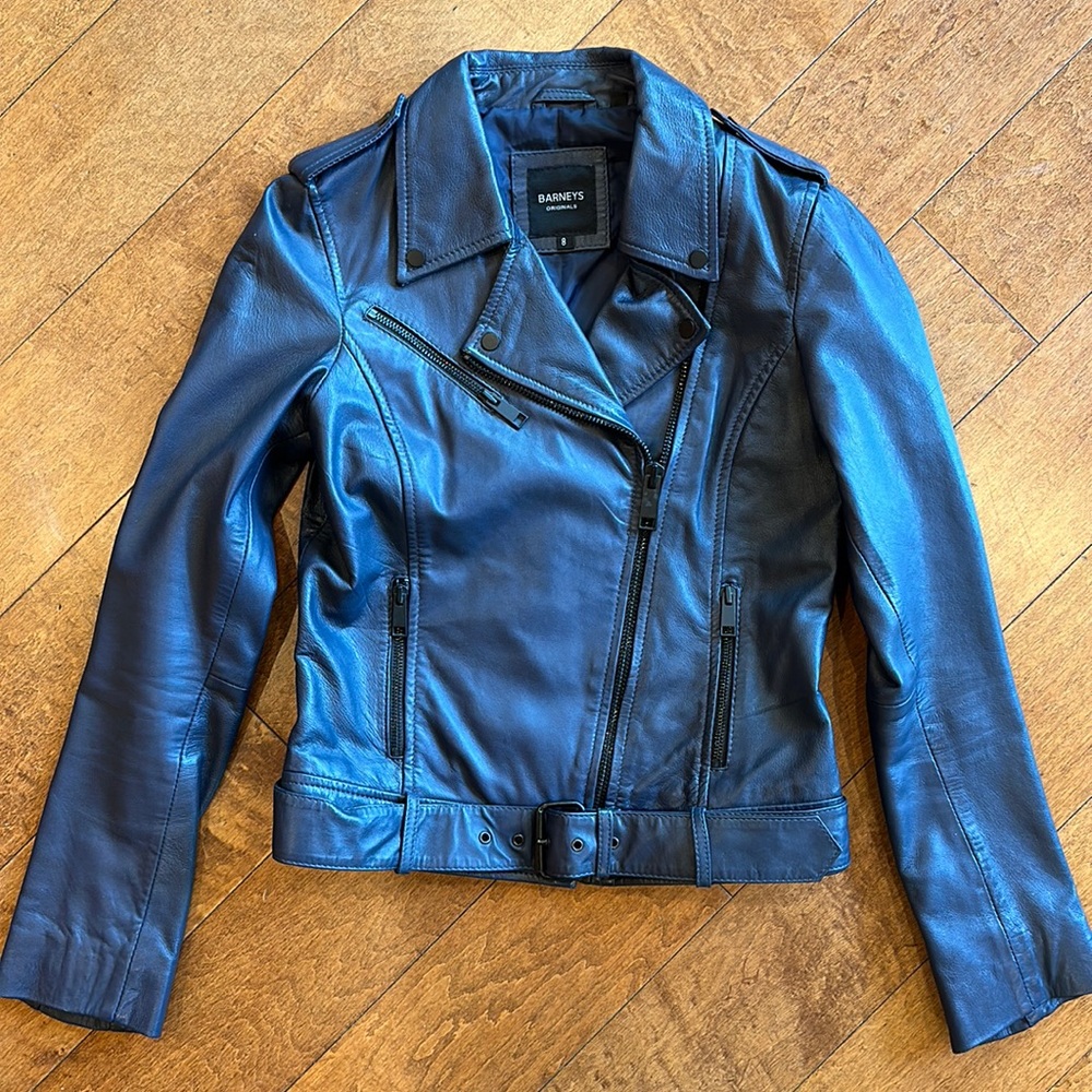 Barney’s genuine sheep leather jacket, blue.